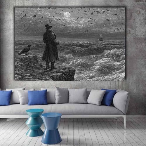 Toile decoration murale grand format impression homme falaise lune - 2