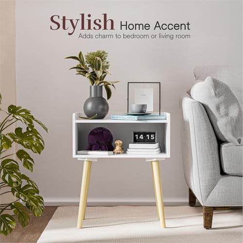 Image of Kuber Industries 2 Pcs Wooden Bedside Table for Bedroom | Corner Sofa Side End Table for Living Room Decor, Home and Office | Bookcase Nightstand with Storage Engineered Wood Modern Furniture | White
