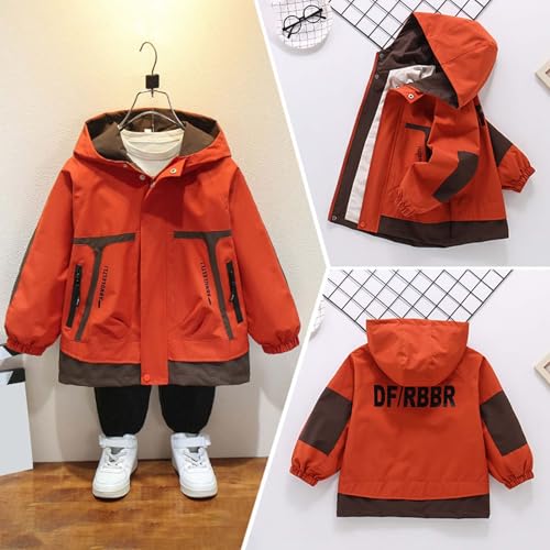 Boys Lightweight Wind Jacket Spring Autumn Breathable Outdoor Coat with Zip Pockets, orange, 8-9 Years - Image 4