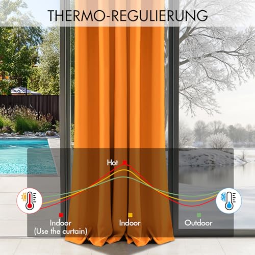 EMEMA Verdunklungsvorhänge mit Ösen 2er 140x245cm Orange Blickdicht Gardine – Ansicht 4