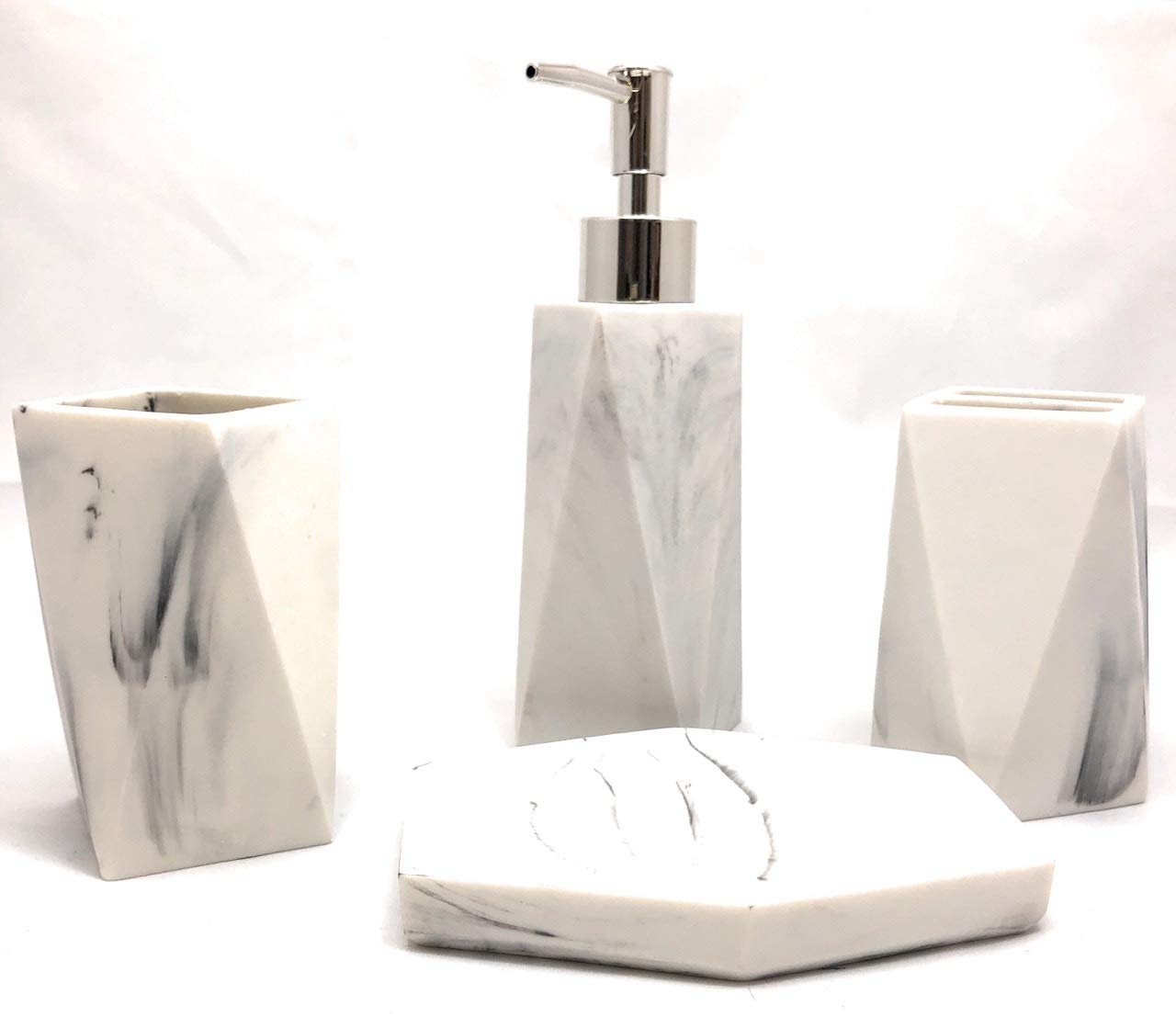 Sanitary Wares Window Four Piece Marble Pattern Ceramic Bathroom Accessory Set, Soap dispenser/Toothbrush Holder/Tumbler and Soap dish