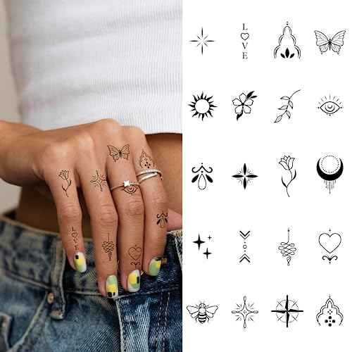 Finoly Tatuaggi Temporanei Donna - Confezione Pezzi - Tatuaggi Semipermanenti con Durata 2 Settimane - Impermeabili - Tattoo Temporanei Donna - Tatuaggio Temporanei Tatuaggi Finti Sticker (Hand 1)