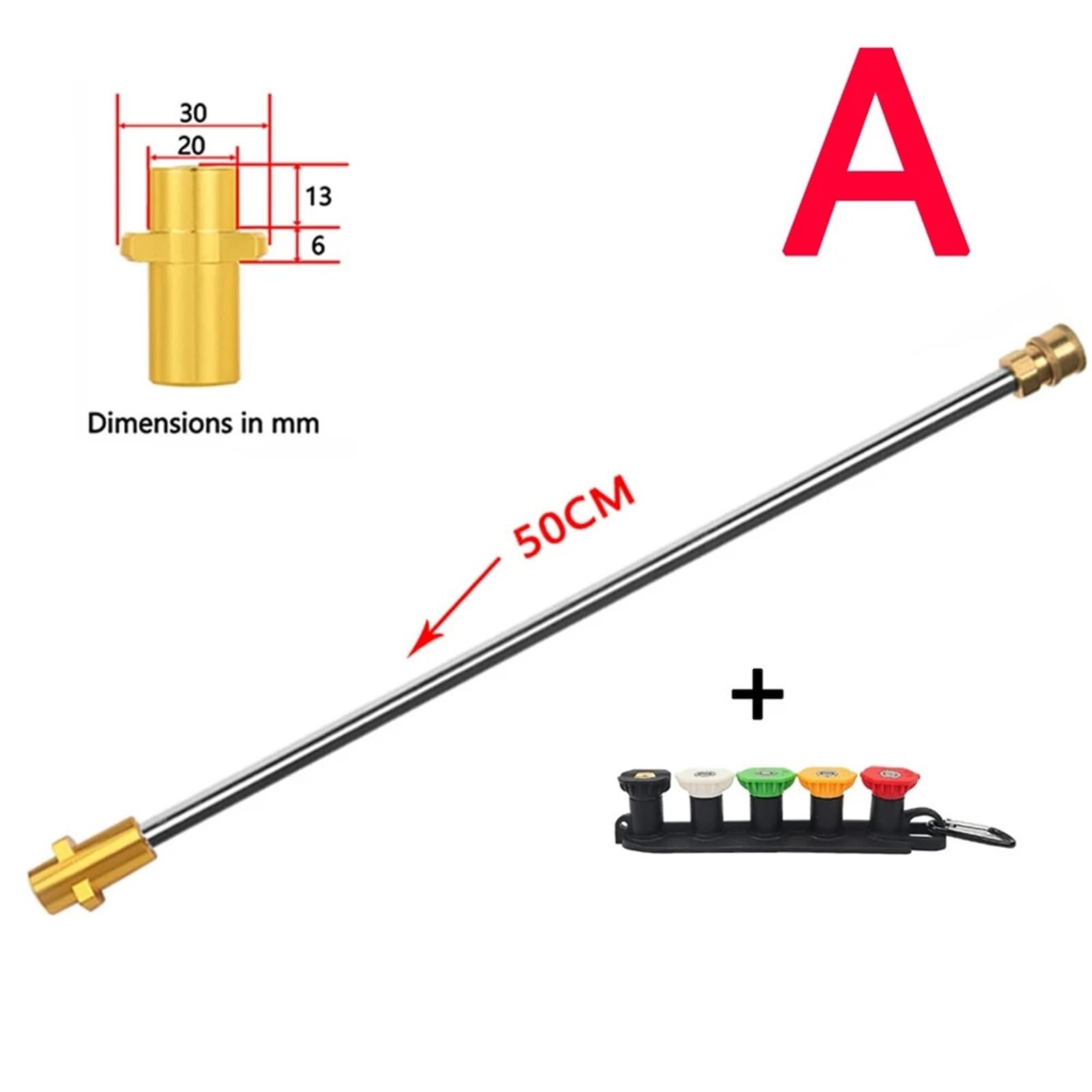Varilla de Extensión para Hidrolimpiadora Varilla de extensión for hidrolavadora 50 cm, Acero Inoxidable, conexión rápida, Boquilla for eléctrica(A)