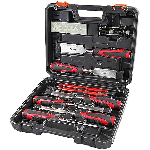 wesleydrill 10-Piece Wood Chisel Set, Wood Carving Chisels with Honing Guide, Carpenter Pencils and Sharpening Stone, CR-V Steel (1/4", 1/2", 3/4", 1", 1-1/4", 1-1/2") Cover