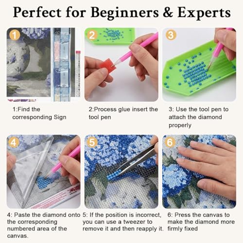 Image of HASTHIP DIY Diamond Painting Kit for Adult, Hydrangea Flower Vase Full Drill Diamond Art Canvas with Sparkling Resin Rhinestones, Craft Set for Adults, Unframed DIY Home Wall Decor Gift, 40x40cm