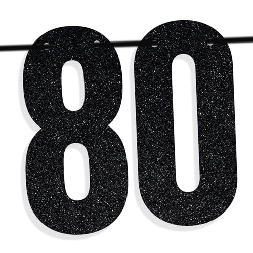 Image of Black Glitter Holy Sh*t You're 80 Banner, Happy 80th Birthday /Cheers to 80 Years, Funny 80th Birthday Party Decorations Supplies
