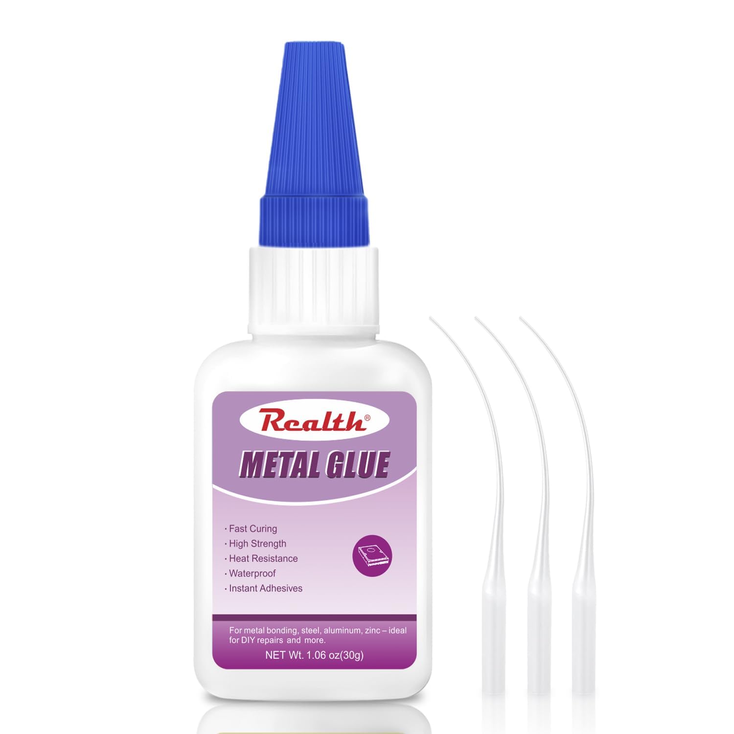 Realth Metal Glue | 30g High Strength Bonds Super Glue | Waterproof & Heat Resistant | 3 Droppers | with Anti-Clog Cap | for Metal Aluminum Stainless Steel Craft — image 1