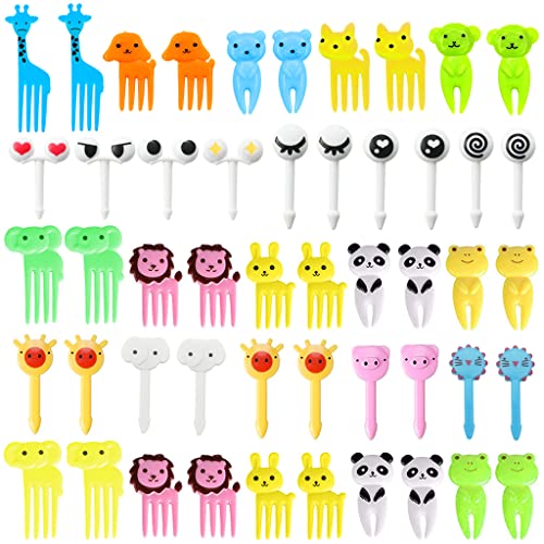 Image of HASTHIP 50 Pcs Cute Animal Fruit Forks for Kids Tiffin, Reusable Plastic | Easy Fruit Serving, Neat Lunch Packing, Food Grade Plastic, Compact Shape, Reusable Design, Random Colours