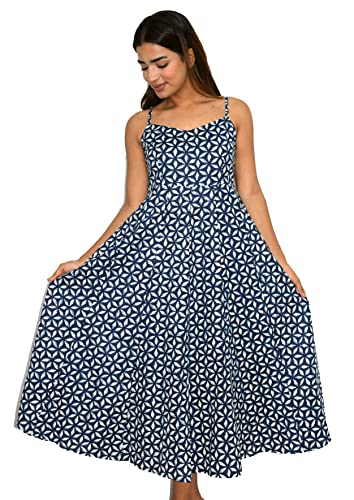 Image of JAIPUR HAND BLOCK Cotton Sleeveless Long Flared A Line Dress|Gown (S00063)