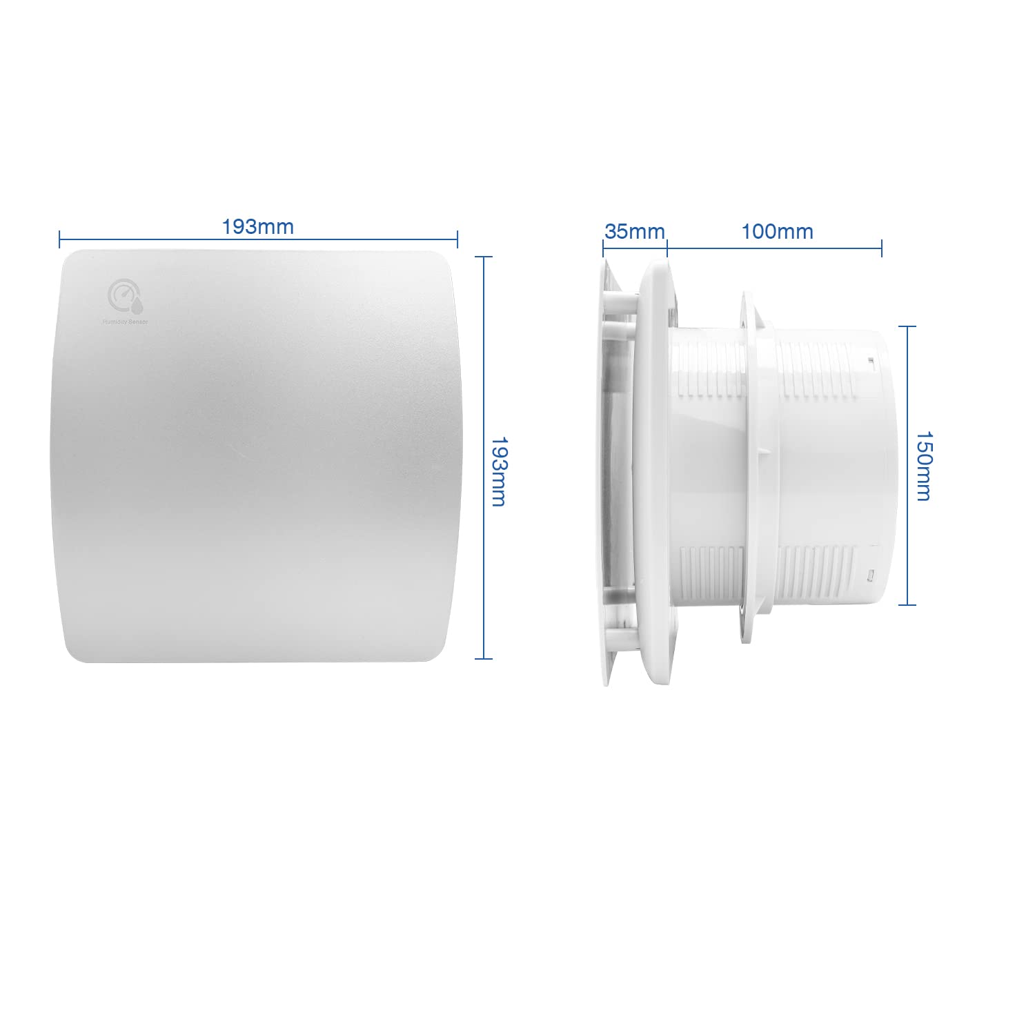 Wentylator łazienkowy, 150 mm, z zaworem zwrotnym, wentylator łazienkowy z czujnikiem wilgotności, wentylator ścienny do kuchni, łazienki, okna loftowego i piwnicy, cicha praca, biały
