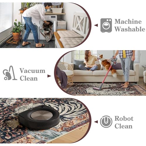 Moynesa Tiger Washable Area Rugs 8x10, Large Boho Rugs for Living Room, Vintage Non Slip Dining Room Rugs for Under Table, Ultra Thin Soft Floor Carpet for Office Bedroom, Puce Red