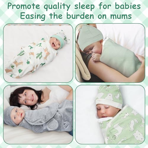 Image of Ramede 6 Pack Swaddle Blanket with Hats for Baby Girl Boy 100% Cotton Swaddles 0-3 Months, Adjustable Breathable Skin Friendly Receiving Blanket Wrap, Essential for Newborns(Alpaca,Green)