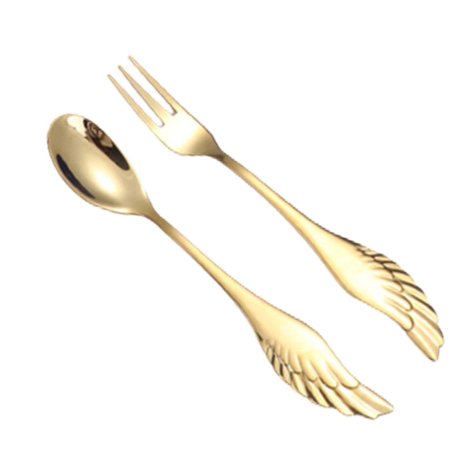 Tsophreniq 2Pcs Colorful Spoon Dessert Teaspoons Stainless Steel Sugar Cake Wing Fork Spoons Colorful Tea for Coffee Iced Tea Stainless Steel
