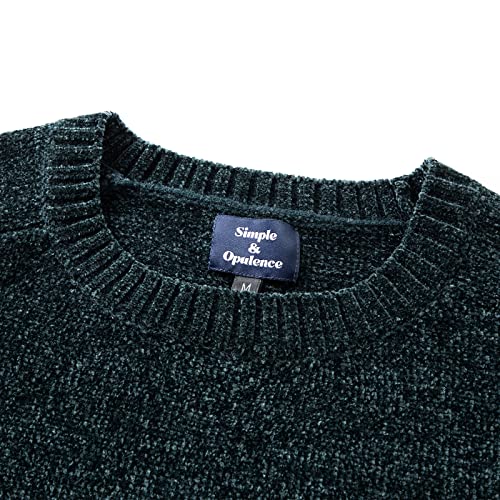 Image of Simple&Opulence Women's Chenille Sweater Crewneck Long Sleeve Pullover Ribbed Cuff Hem Round Neck Jumper Tops