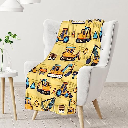 Construction Truck Blanket Gifts - 60x80 Inches Funny Throw Blanket for Boys & Kids - Yellow Soft Fuzzy Excavator Blankets for Bed, Couch & Living Room