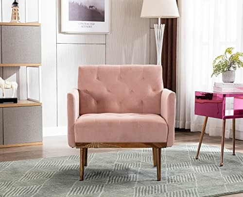 Upholstered Velvet Accent Chair for Living Room, Modern Leisure Single Sofa Arm Chair with with Rose Gold Metal Legs, Comfy Mid Century Armchair for Reading Room, Bedroom, Office, Club (Pink)