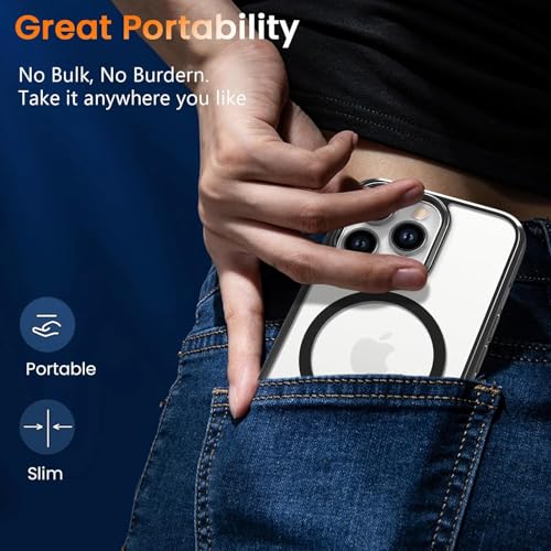Image of JGD PRODUCTS for iPhone 14 Pro Case: Clear Magnetic Slim Fit Case Compatible with Magsafe Rugged Protective Transparent Cover (Black Magnetic)