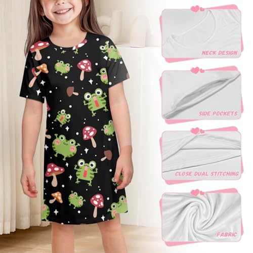 Girls Short Sleeve Dress Summer T-Shirt Dress for Kids Toddler 3-14Y Cute Clothes Home Playwear with Pockets4