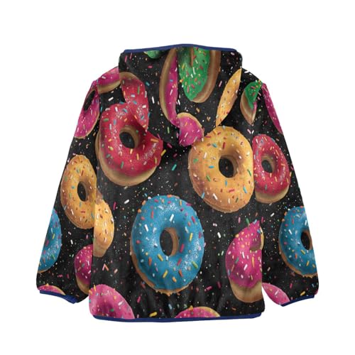 Donuts with Sprinkles on Black Toddler Fleece Jacket Girl Boys Hooded Fleece Jacket Coat Warm Outwear Zip-up 3-10T2