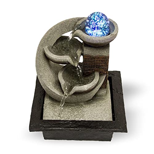 Zimmerbrunnen mit LED-Beleuchtung | Tischbrunnen mit Wasserfall | dekorativer Zierbrunnen in Felsenoptik | Zen Wohlfühlbrunnen für Zuhause | Wasserbrunnen mit modernem Kaskaden-Wasserlauf