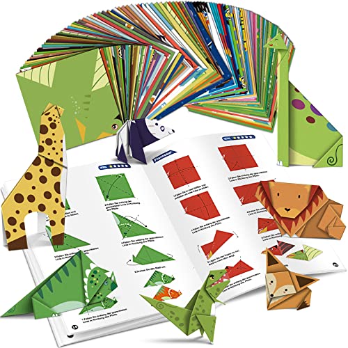 PaperKiddo Juego de 152 hojas de papel origami con instrucciones de manualidades de 45 páginas, libro de 72 patrones de doble cara Cover