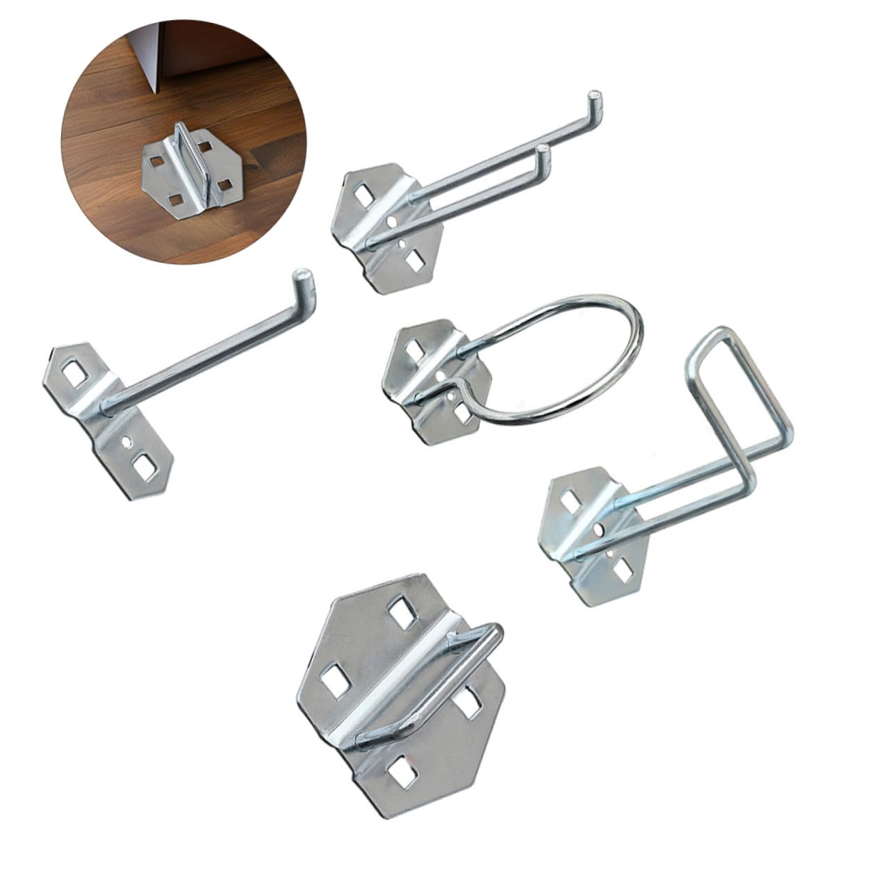 STOBAZA 3 Set Ganci per Pannelli Forati in Ferro Zincato Porta Attrezzi da Parete per Organizzazione Garage e Officina Ganci Curvi e Filo Resistenti per Utensili Cavi e Materiali di