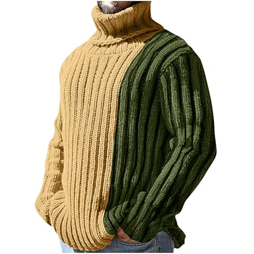 Cambkatl Men's Chunky Knitted turtleneck Sweaters, Fashion Color Block Pullover Casual Long Sleeve Winter Sweater Tops