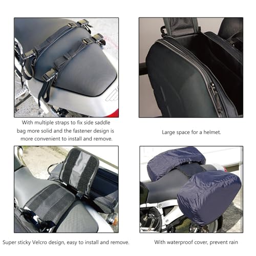 Alforjas laterales para motocicleta, 58 L, impermeables, tejido Oxford con diseño reflectante, ajuste universal, color negro miniatura 2