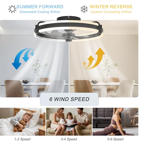 Image of Garwarm 20 inch Ceiling Fans with Lights and Remote, Low Profile Black Fan
