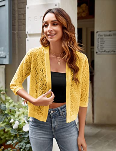 Image of FindThy Women's Casual Summer Lace Cardigan Open Front 3 /4 Sleeve Solid Lace Shrug Cover Up