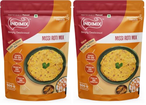 Image of INDIMIX Instant Missi Roti Mix 500g | Ready-to-Cook Traditional Indian Flatbreads | Homemade Flavor in 3 Easy Steps | No Artificial Colors or Preservatives (Pansari) (Pack of 2)