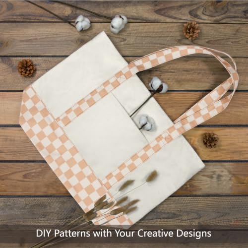Image of TOPDesign 1-Pack Canvas Tote Bag with an External Pocket, Reusable Grocery Shopping Bag, Top Zipper Closure, Daily Essentials (Khaki Checkered /Natural)