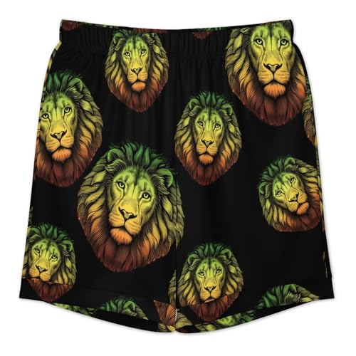 Rasta Lion Head Mens Pajama Set Short Sleeve Button Down Shirt And Shorts Soft Summer PJs2
