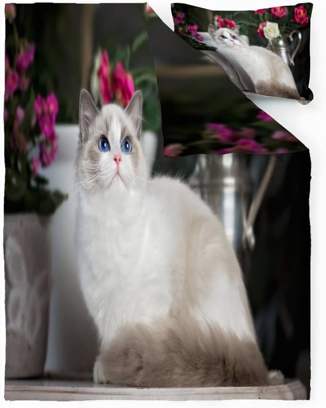 Miniatura 2 de Funda de edredón de felpa con estampado de gato, funda de edredón de microfibra suave y 2 fundas de almohada de 20 x 36 pulgadas, juego de cama con