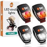Baby Uma LED Kinderwagen Licht (4er-Pack) - Universelle Kinderwagen Beleuchtung mit 3 Leuchtmodi (Dauerlicht/schnelles Blitzlicht/langsames Blitzlicht), 2 weiße Frontscheinwerfer & 2 rote Rücklichter
