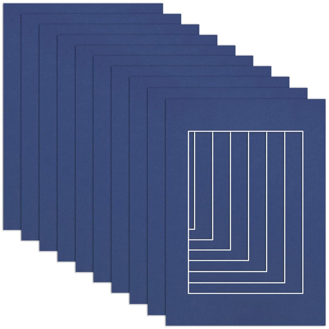 Procut Global A4 Blue Picture Mounts to Fit A5 Aperture - Precision Cut Cardboard Photo Mount - Ideal for Frames, Prints, Artwork & Certificates - Sizes & Colours Available - 10 Pack