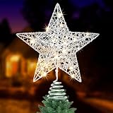 Stella Albero Natale, Stella di Natale per albero Puntale Top decorativo con 10 LED, Argento