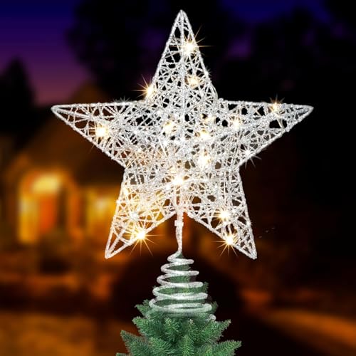 Baumspitze Stern Silber, Spitze Für Weihnachtsbaum Stern, mit 10 LED,...