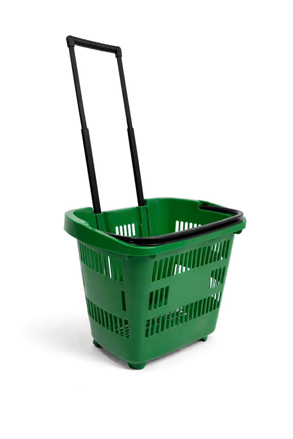 Rolling Shopping Basket with Wheels & Telescopic Handle 31L – Plastic Stackable Retail Supermarket Basket – Heavy Duty Shop Basket – Multiple Colours (Pack of 1) (Green)