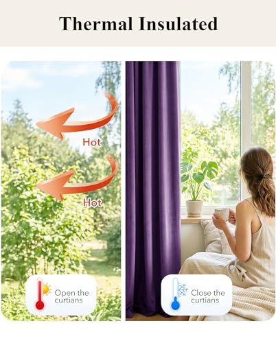Image of Purple Velvet Curtains for Grils Bedroom Nursery, W52 x L108, 2 Pcs | Room Darkening,300GSM Soft Drapes for Bedroom Living Room, Modern Back Tab Pinch Pleat, Thermal Insulated, Window Treatment