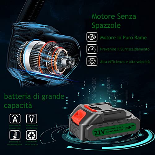 Mini-Kettensäge mit Akku, bürstenlose 2 in 1 6 und 4 Zoll mit Superleistung, elektrische Kettensäge zum Schneiden von Ästen (2 Batterien 2 Ketten) – Bild 5