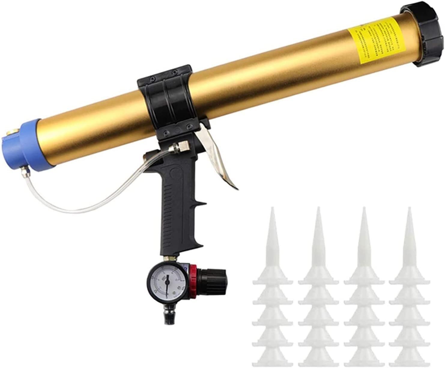 Pneumatyczny pistolet do klejenia/uszczelniania szkła o pojemności 600 ml, pistolet do silikonu uszczelniającego, automatyczny pistolet do klejenia płytek z regulowanym ciśnieniem i niskim poziomem