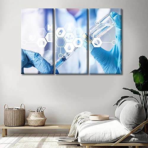 Image of TUMOVO 3 Piece Young Scientist Poster Canvas Wall Art Medical Pictures Wall Decor for Bedroom Clinical Laboratory Artwork Wall Art Framed Ready to Hang (42 inch Wx28 H)
