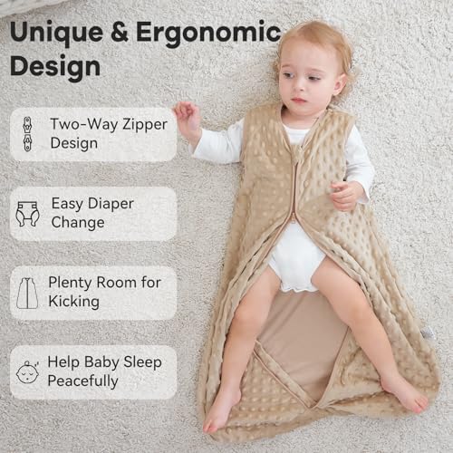 Unnivoll Baby Sleeping Bag 1.5 Tog with Plush Dots Sleep Bag 2 Pack Baby Sleep Sack Wearable Blanket for Newborn Infant 6-12 Months Coffee - Image 4