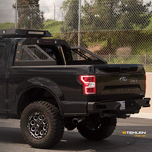 Stehlen 642167842477 Universal Adjustable Truck Bed Chase Rack Roll Bar with 3rd Third Brake Light & 2x LED Work Lamps Bars & 6x Amber Side Marker - Matte Black