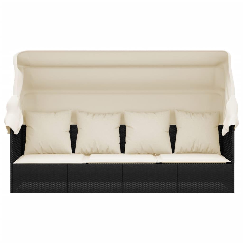 Gartensofa mit Dach und Kissen Balkon Sofa 3 Sitzer Rattansofa Outdoor-Loungebett Tagesbett Liegebank Sofa Gartenliege Liegesofa Multifunktionsliege