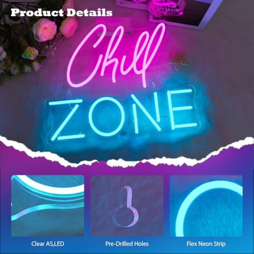 Image of Chill Zone Neon Signs for Wall Decor Dimmable LED Neon Light USB Powered Light Up Signs for Home Lounge Game Room Bar Bedroom Wall Art Man Cave Decor