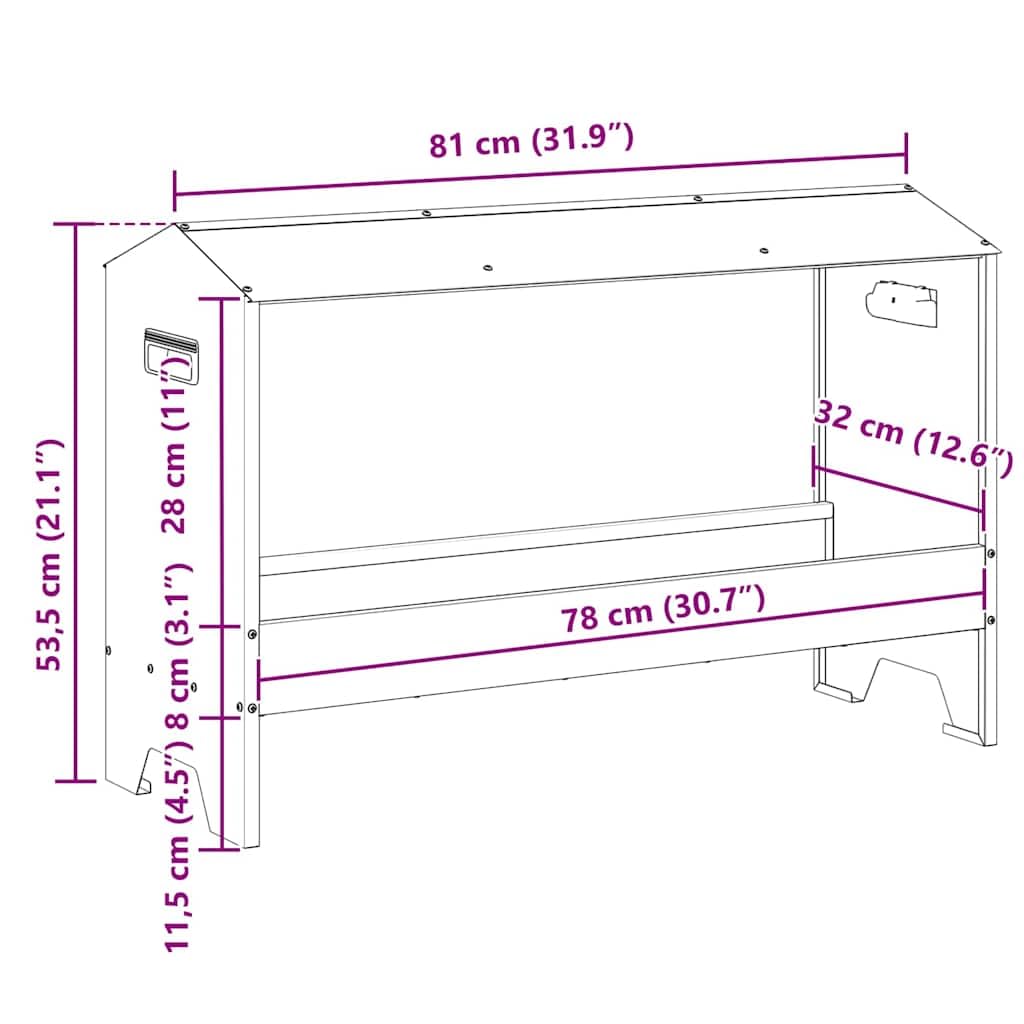 Comedero gallinero Gran capacidad 15 kg, bandeja de alimentación gallinas acero negro 81 x 32 x 53,5 cm, diseño moderno resistente a la intemperie para jardín o terraza, fácil de limpiar.