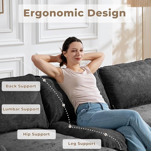 108 Inch Cloud Sectional Couch Modern Modular Sectional Sofa with Deep Seat - L Shaped Comfy 3 Seater Sectional Couches Memory Foam Boneless Fits Living Room & Bedroom, Black Corduroy - Image 5