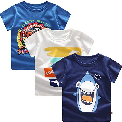 Guozyun Baby Boy's T-Shirt Cotton Tops Tees Short Sleeve Shirt Undershirt for Newborn Infant Toddlers Kids 0Months - 4T (12-18Months, 3 Colour?White ?Blue ?Royal Blue?)